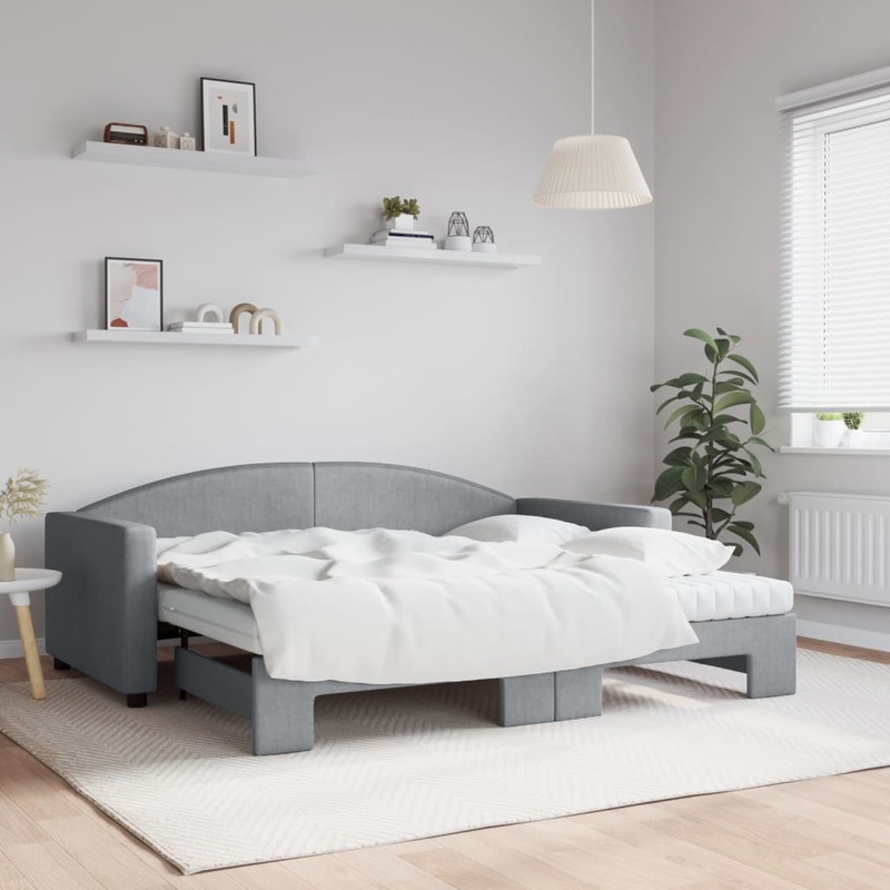 Berkfield Daybed with Trundle and Mattresses Light Grey 90×190 cm Fabric