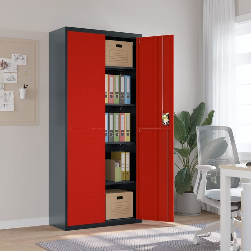 Berkfield File Cabinet Anthracite and Red 90x40x200 cm Steel