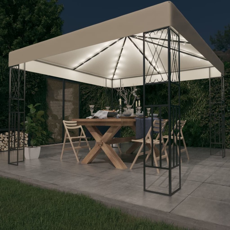Berkfield Gazebo with LED String Lights 3×3 m Cream Fabric