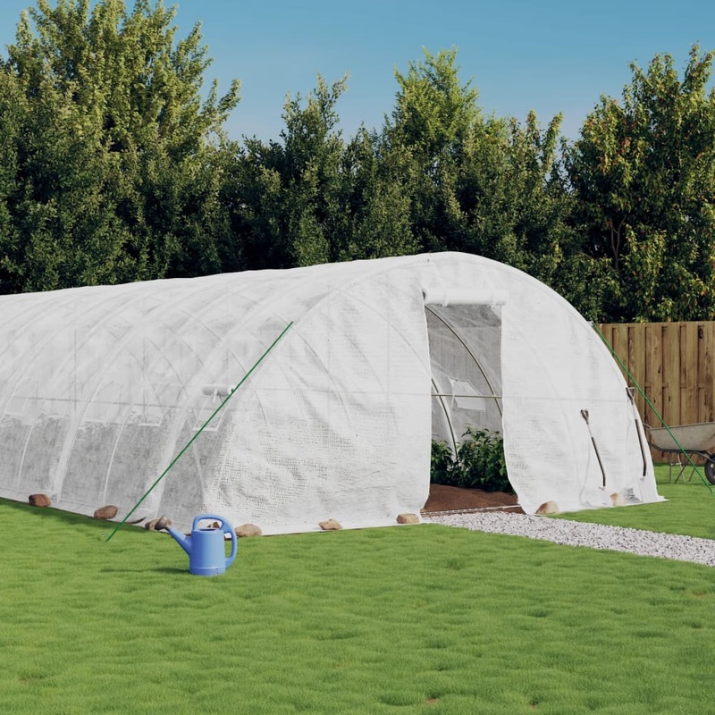 Berkfield Greenhouse with Steel Frame White 90 m__ 18x5x2.3 m
