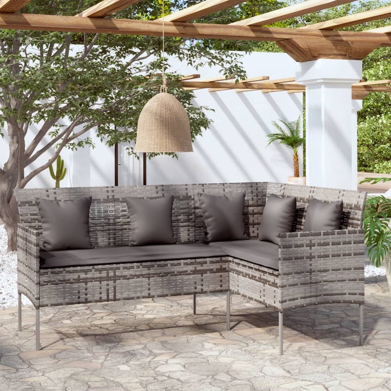 Berkfield L-shaped Couch Sofa with Cushions Poly Rattan Grey