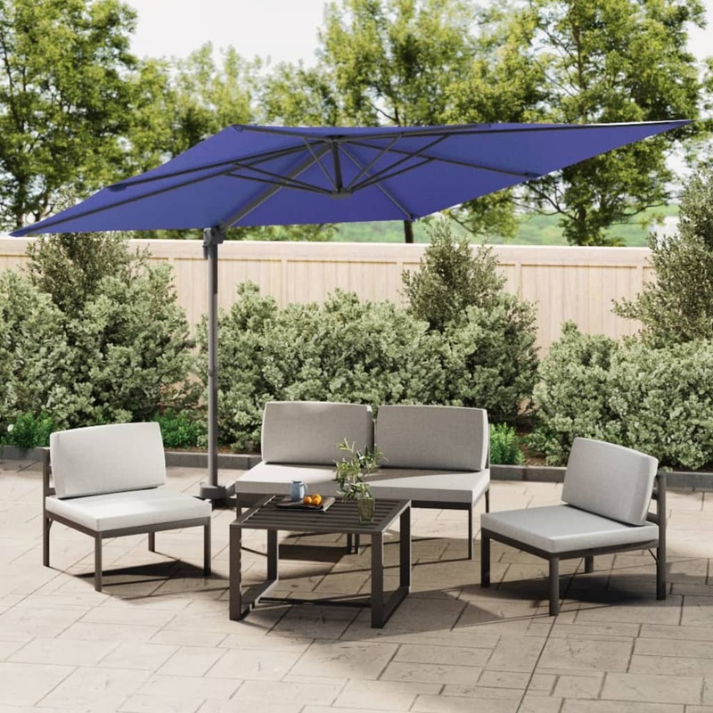 Berkfield LED Cantilever Umbrella Azure Blue 400×300 cm
