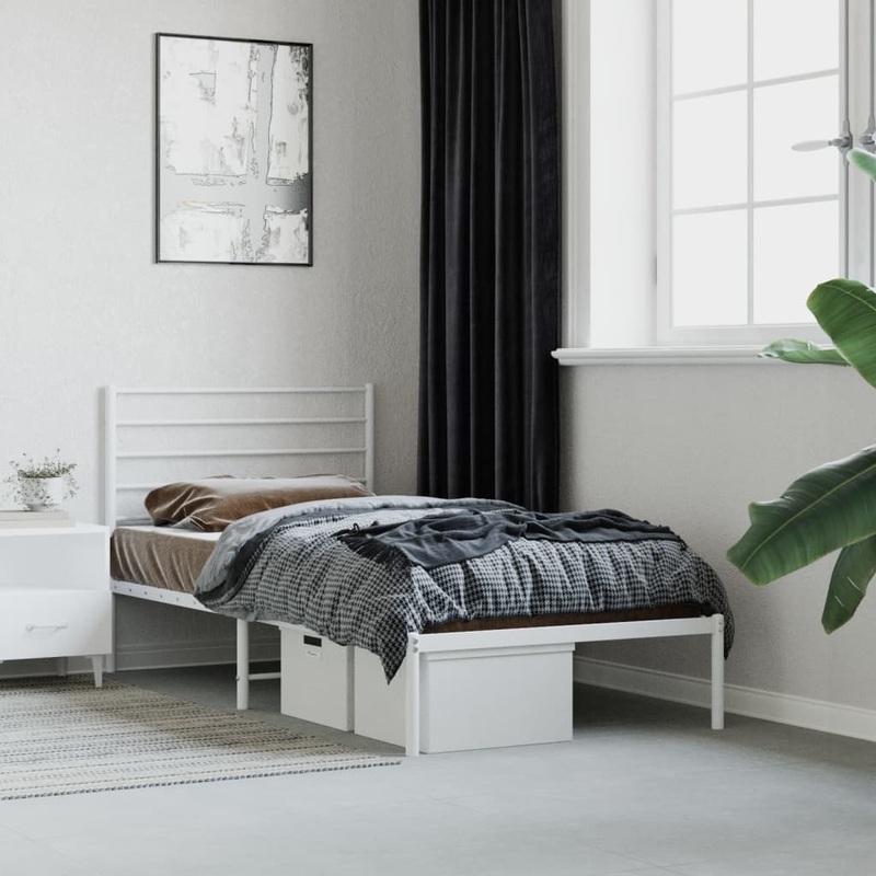 Berkfield Metal Bed Frame with Headboard White 100×200 cm