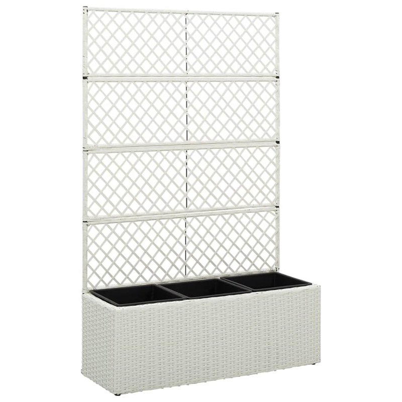Berkfield Trellis Raised Bed with 3 Pots 83x30x130 cm Poly Rattan White