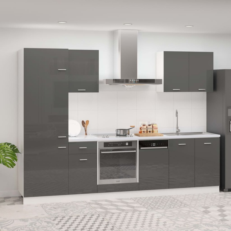 Berkfield 7 Piece Kitchen Cabinet Set High Gloss Grey Engineered Wood