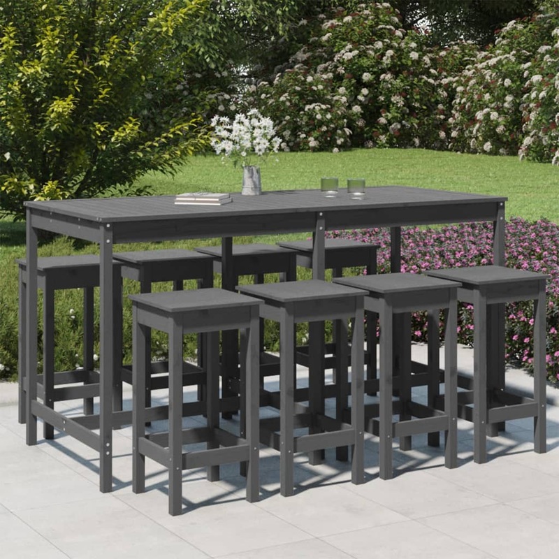 Berkfield 9 Piece Garden Bar Set Grey Solid Wood Pine