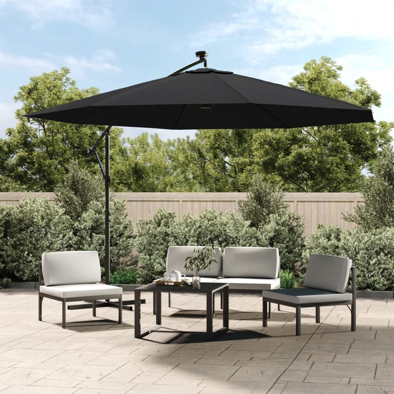 Berkfield Cantilever Umbrella with LED Lights Black 350 cm