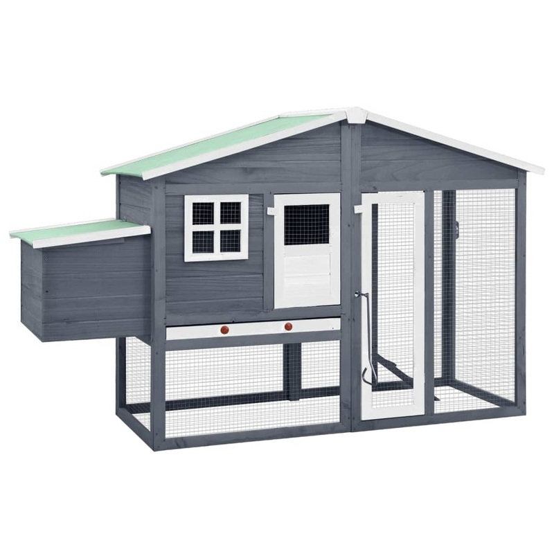 Berkfield Chicken Coop with Nest Box Grey and White Solid Fir Wood