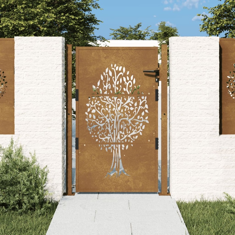 Berkfield Garden Gate 105×155 cm Corten Steel Tree Design