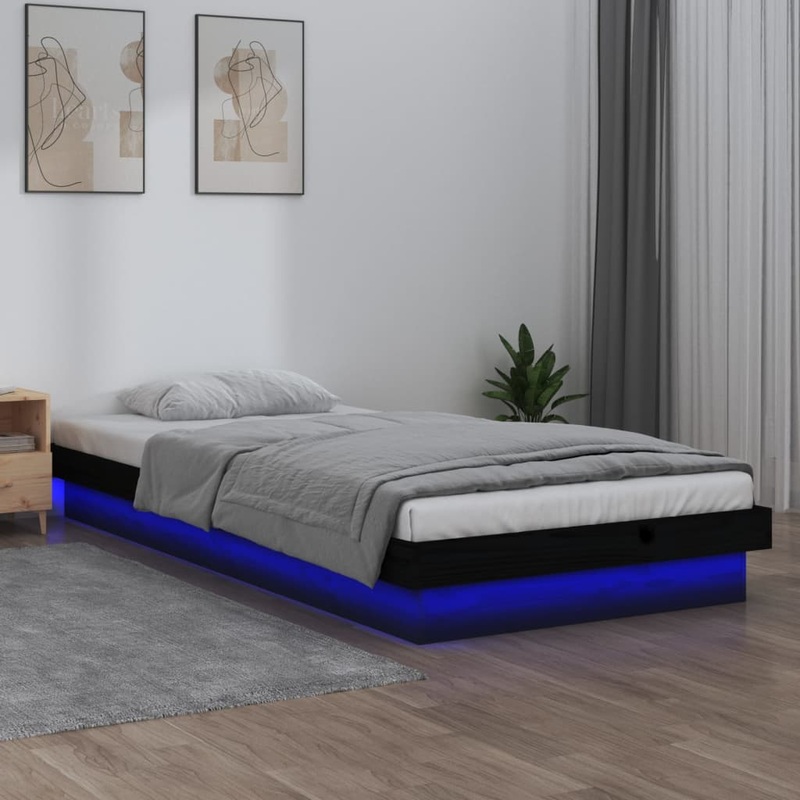 Berkfield LED Bed Frame Black 90×200 cm Solid Wood