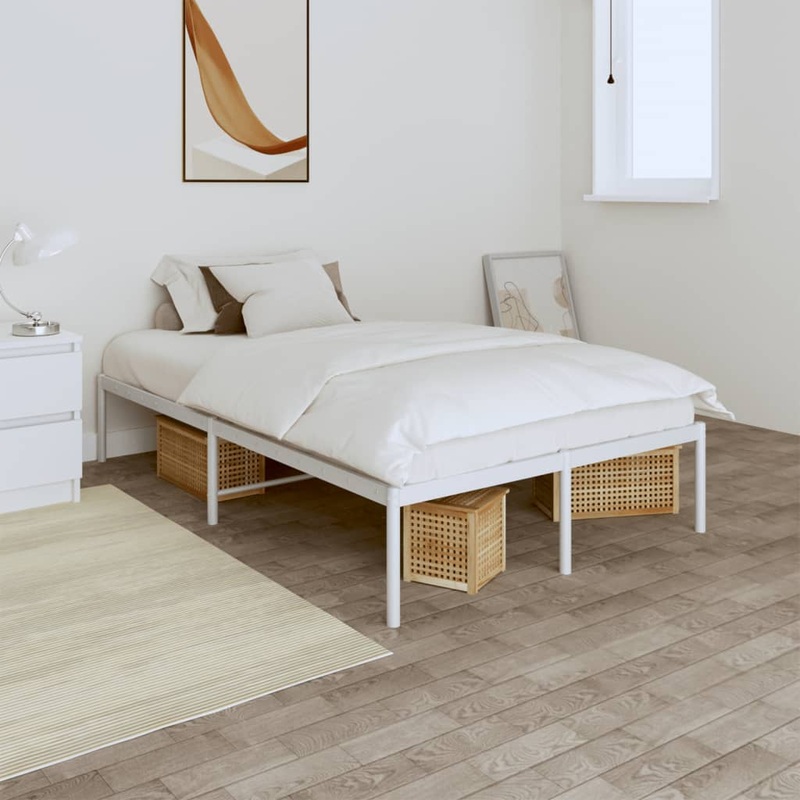 Berkfield Metal Bed Frame White 120×190 cm 4FT Small Double