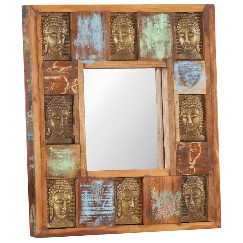 Berkfield Mirror with Buddha Cladding 50×50 cm Solid Reclaimed Wood