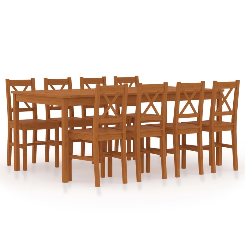 Berkfield 9 Piece Dining Set Pinewood Honey Brown