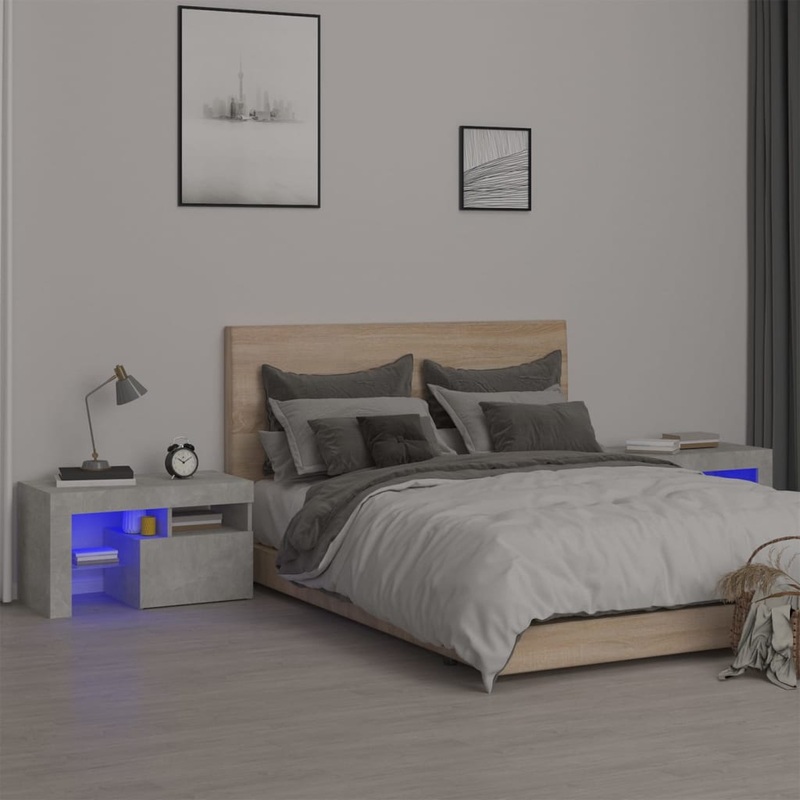 Berkfield Bedside Cabinets 2 pcs with LED Lights Concrete Grey 70×36.5×40 cm