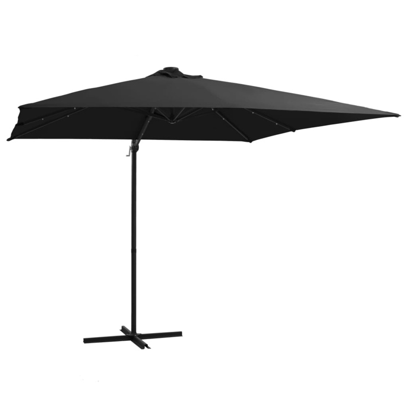 Berkfield Cantilever Umbrella with LED lights and Steel Pole 250×250 cm Black