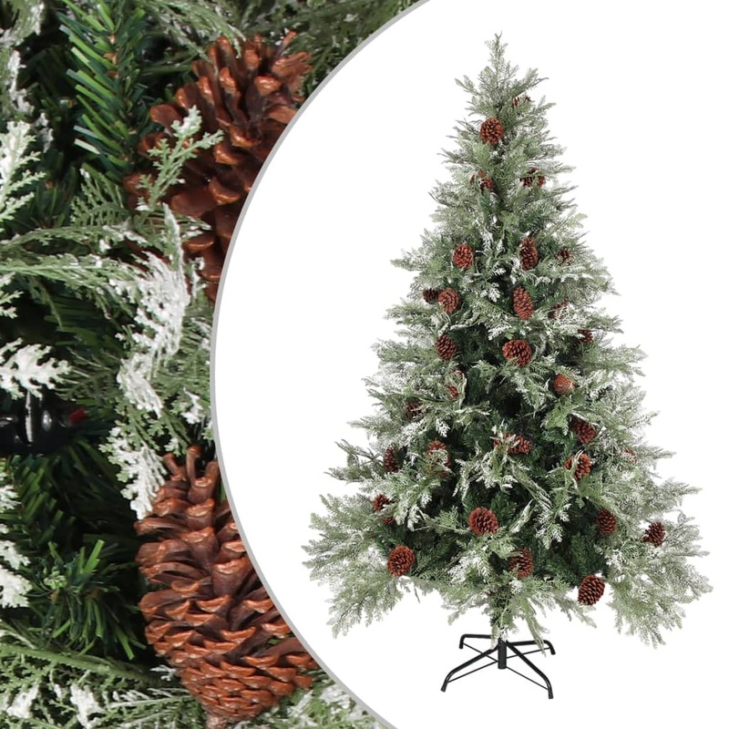 Berkfield Christmas Tree with Pine Cones Green and White 120 cm PVC&PE