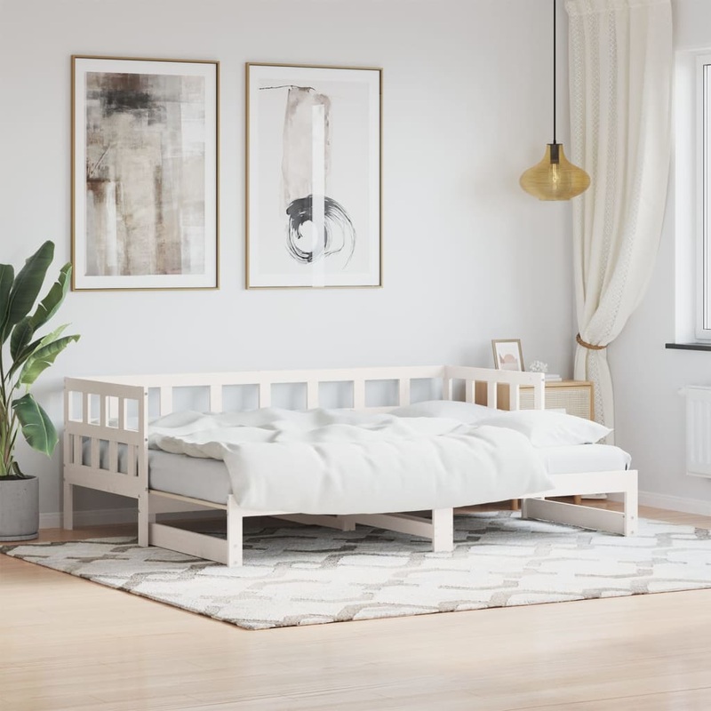 Berkfield Daybed with Trundle White 90×190 cm Solid Wood Pine