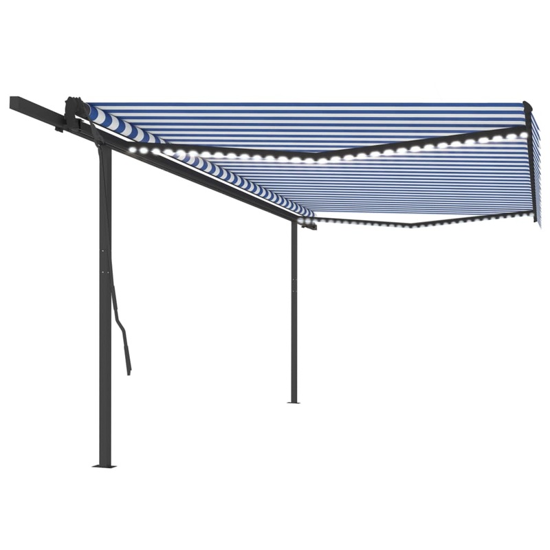 Berkfield Manual Retractable Awning with LED 5×3.5 m Blue and White