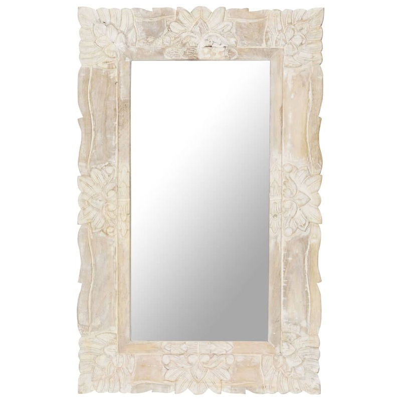Berkfield Mirror White 80×50 cm Solid Mango Wood