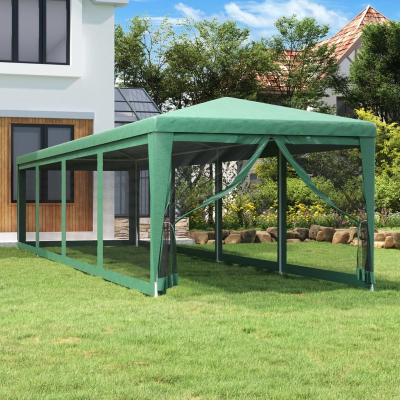 Berkfield Party Tent with 10 Mesh Sidewalls Green 3×12 m HDPE