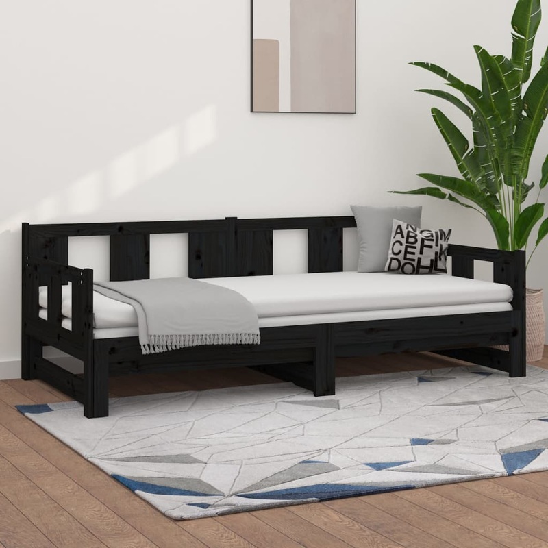 Berkfield Pull-out Day Bed Black Solid Wood Pine 2x(80×200) cm