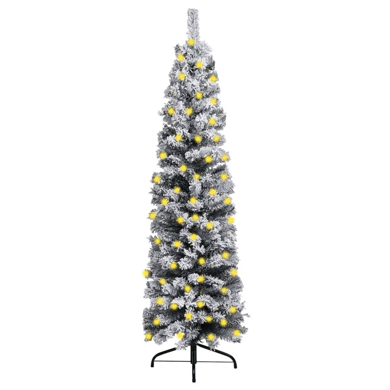 Berkfield Slim Christmas Tree with LEDs&Flocked Snow Green 150 cm PVC