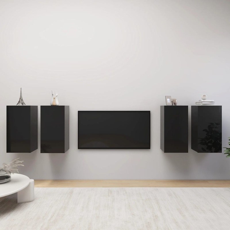Berkfield TV Cabinets 4 pcs High Gloss Black 30.5x30x60 cm Engineered Wood