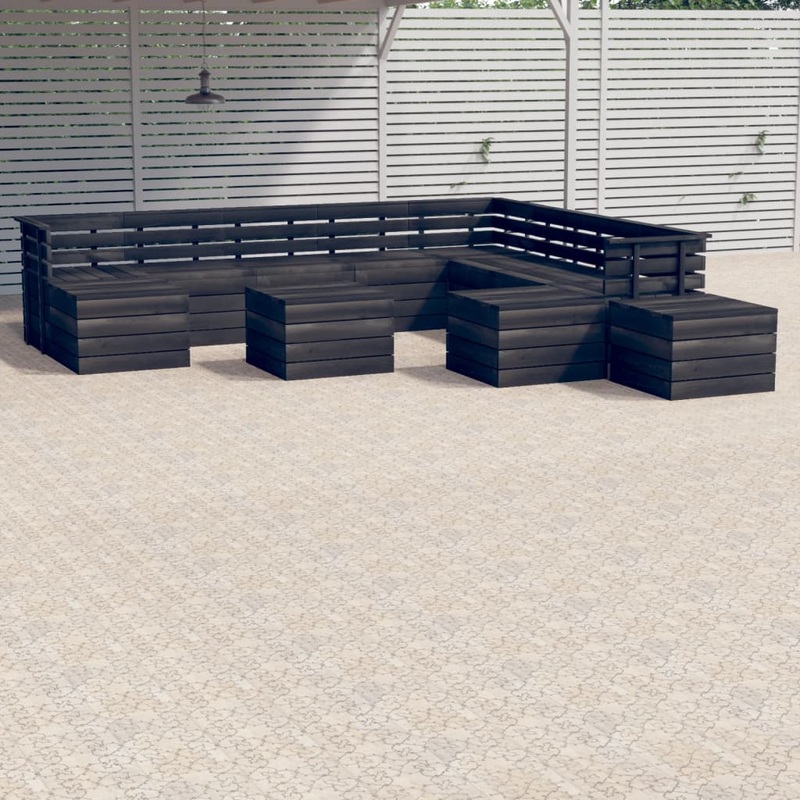 Berkfield 12 Piece Garden Pallet Lounge Set Solid Pinewood Dark Grey
