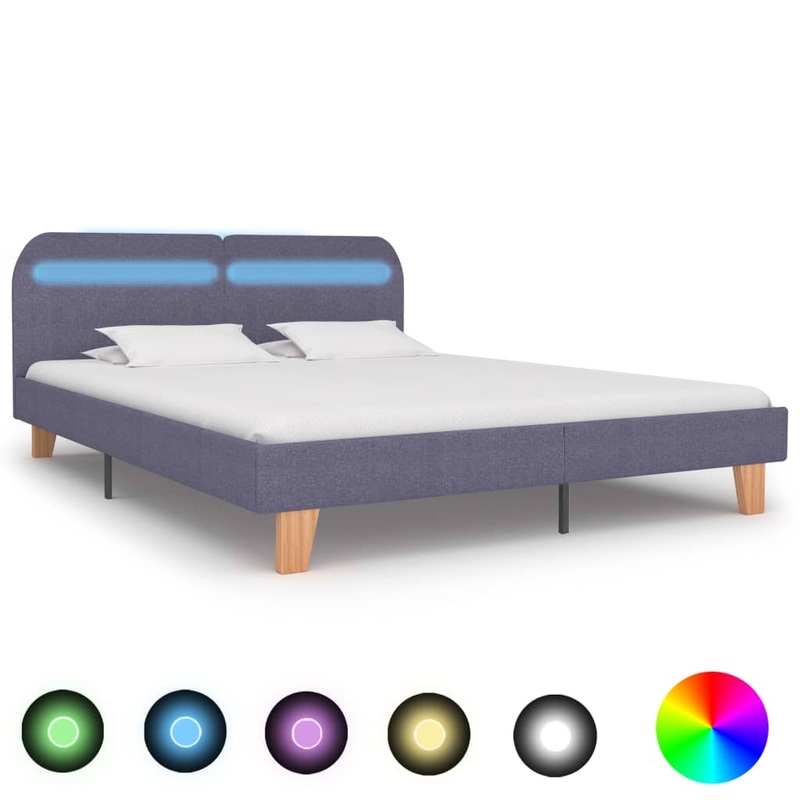 Berkfield Bed Frame with LED Light Grey Fabric 150×200 cm 5FT King Size