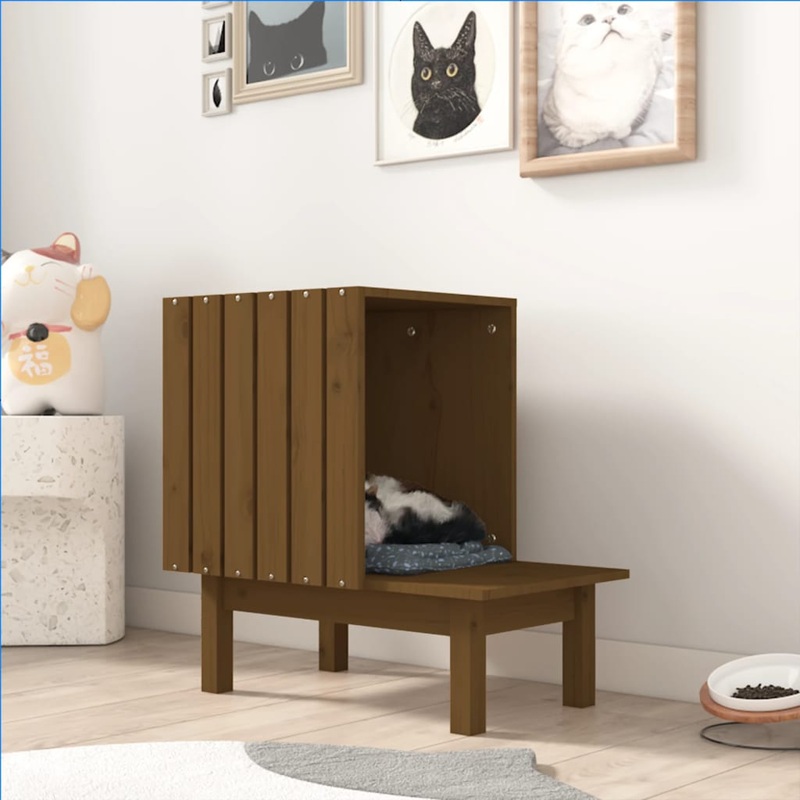 Berkfield Cat House Honey Brown 60x36x60 cm Solid Wood Pine