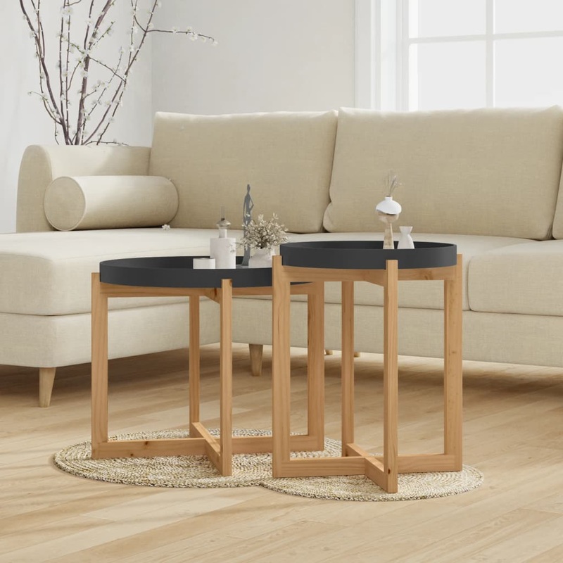 Berkfield Coffee Tables 2 pcs Black Engineered Wood and Solid Wood Pine