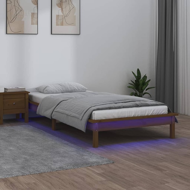 Berkfield LED Bed Frame Honey Brown 90×190 cm Single Solid Wood