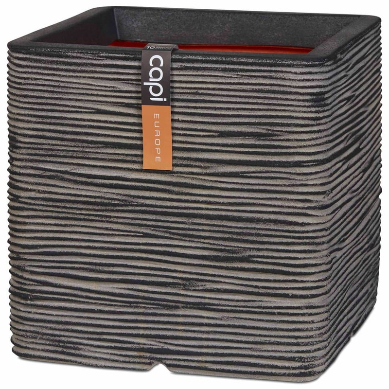 Capi Planter Nature Rib Square 40×40 cm Anthracite KOFZ903