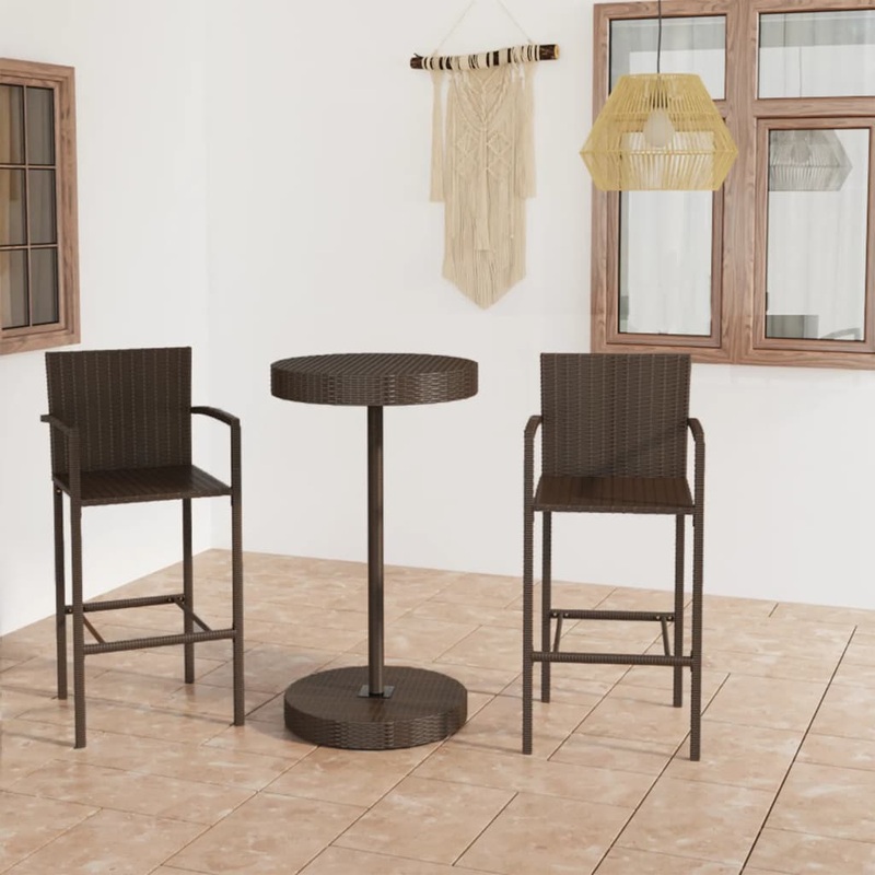 Berkfield 3 Piece Garden Bar Set Poly Rattan Brown