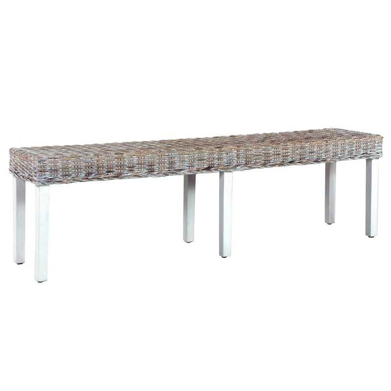 Berkfield Bench 160 cm White Natural Kubu Rattan and Solid Mango Wood