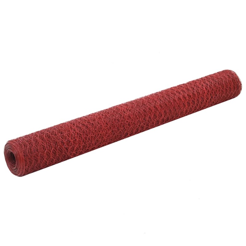 Berkfield Chicken Wire Fence Steel with PVC Coating 25×1.2 m Red