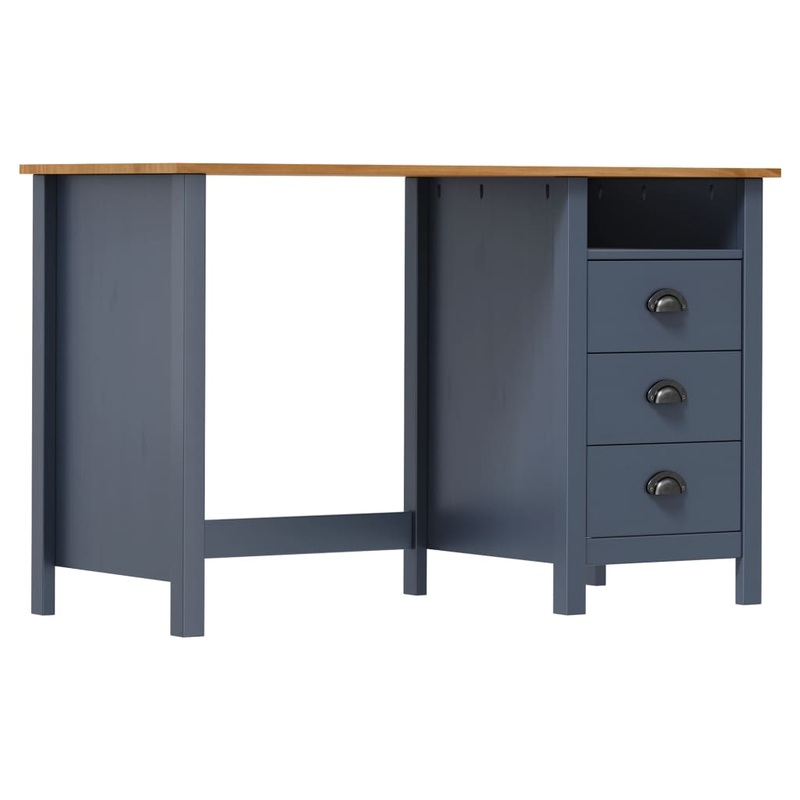 Berkfield Desk Hill with 3 Drawers Grey 120x50x74 cm Solid Pine Wood