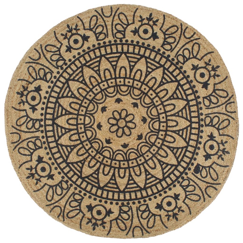 Berkfield Handmade Rug Jute with Dark Blue Print 150 cm