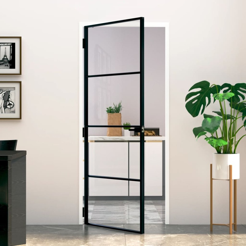 Berkfield Interior Door Black 83×201.5 cm Tempered Glass&Aluminium