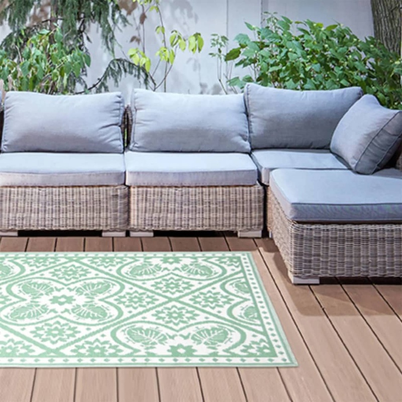 Esschert Design Outdoor Rug 182×122 cm Tiles Green and White