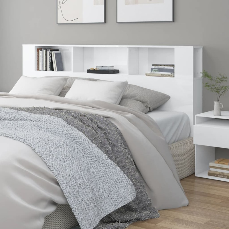 Berkfield Headboard Cabinet High Gloss White 200×18.5×104.5 cm
