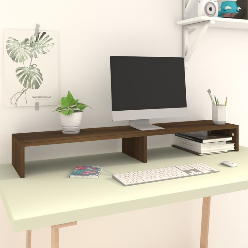Berkfield Monitor Stand Brown Oak 110×23.5×9 cm Engineered Wood