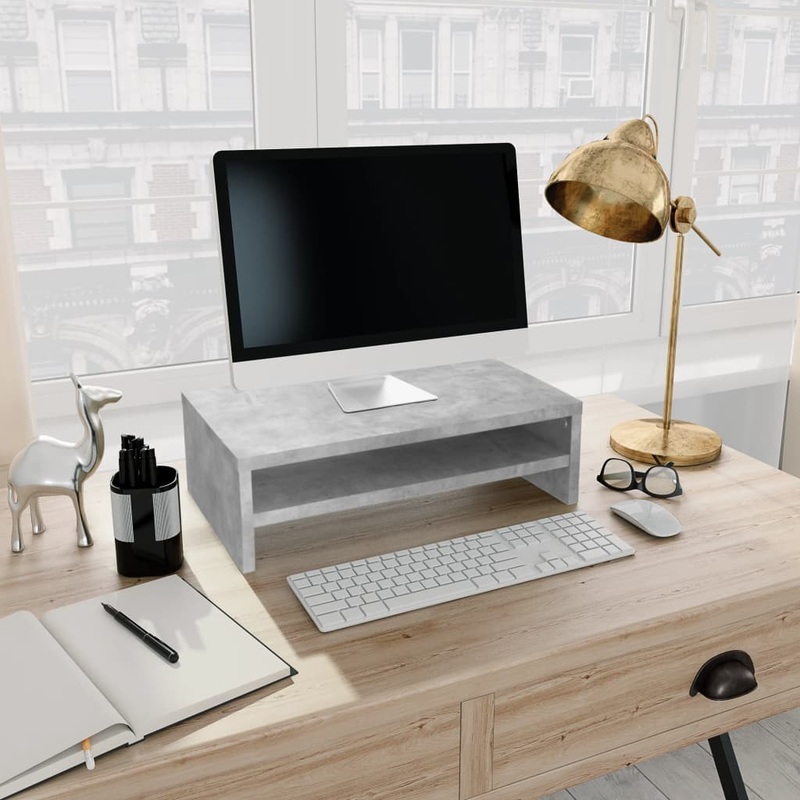 Berkfield Monitor Stand Concrete Grey 42x24x13 cm Engineered Wood