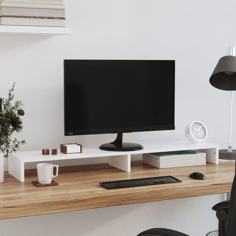 Berkfield Monitor Stand High Gloss White 110×23.5×9 cm Engineered Wood