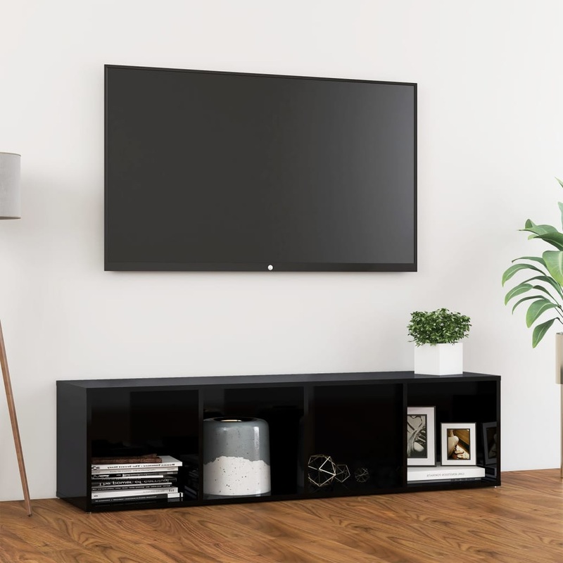 Berkfield TV Cabinet High Gloss Black 142.5x35x36.5 cm Engineered Wood