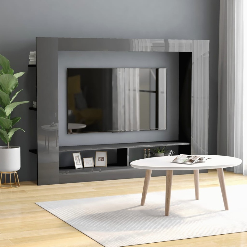 Berkfield TV Cabinet High Gloss Grey 152x22x113 cm Engineered Wood