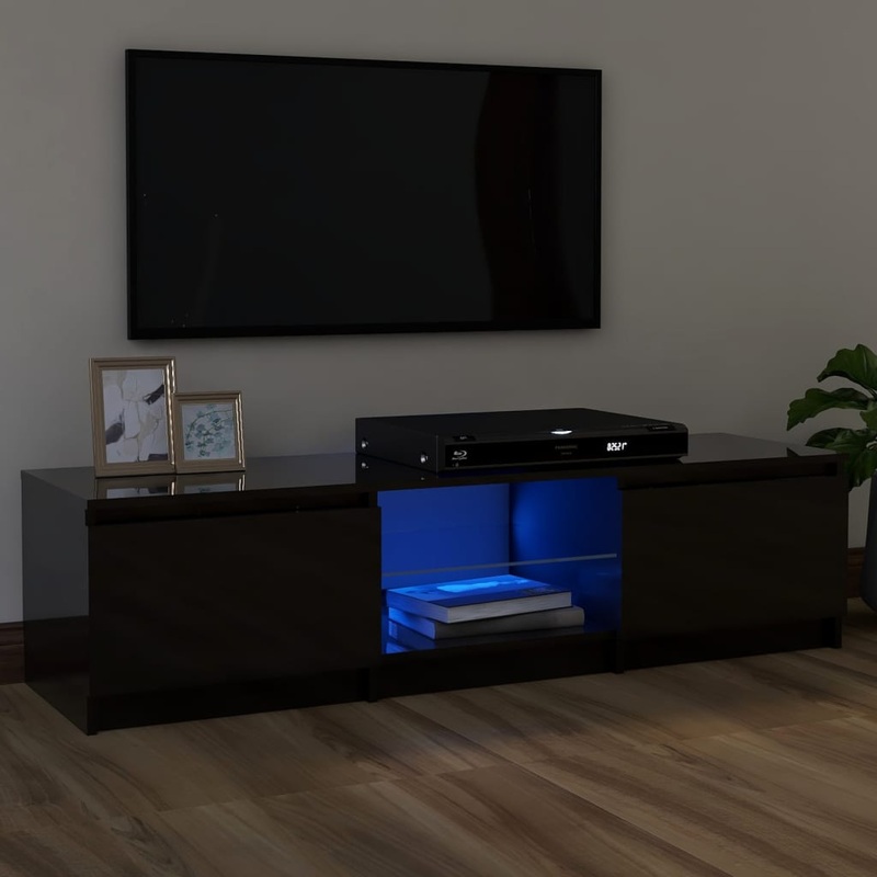 Berkfield TV Cabinet with LED Lights High Gloss Black 120x30x35.5 cm