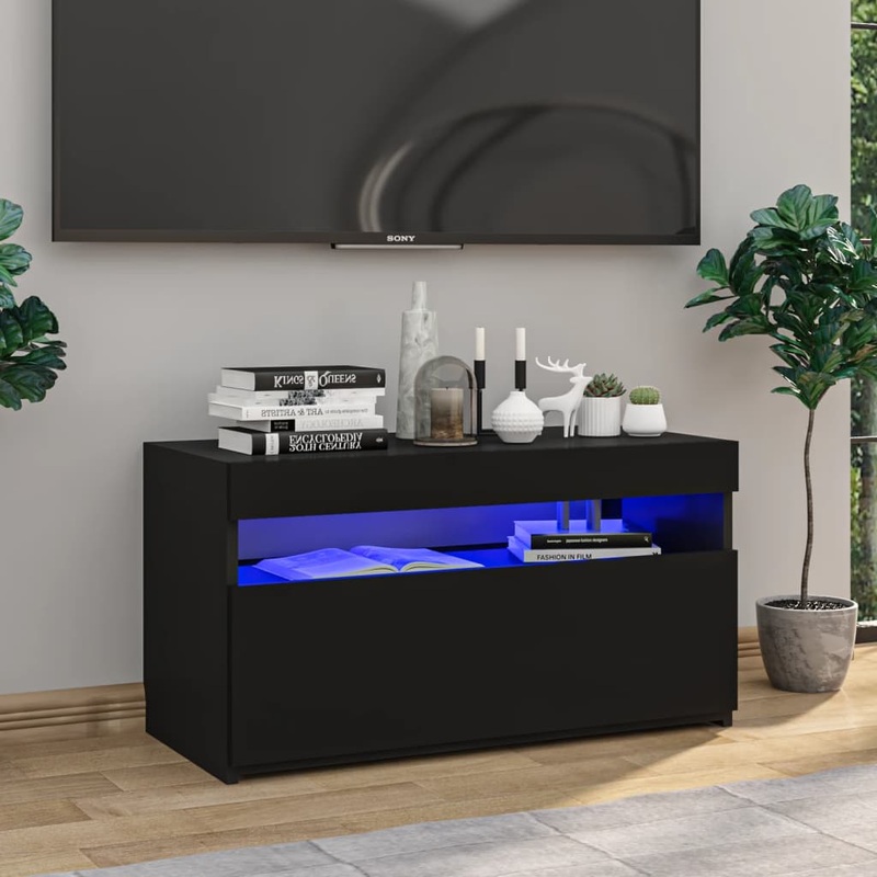 Berkfield TV Cabinet with LED Lights High Gloss Black 75x35x40 cm