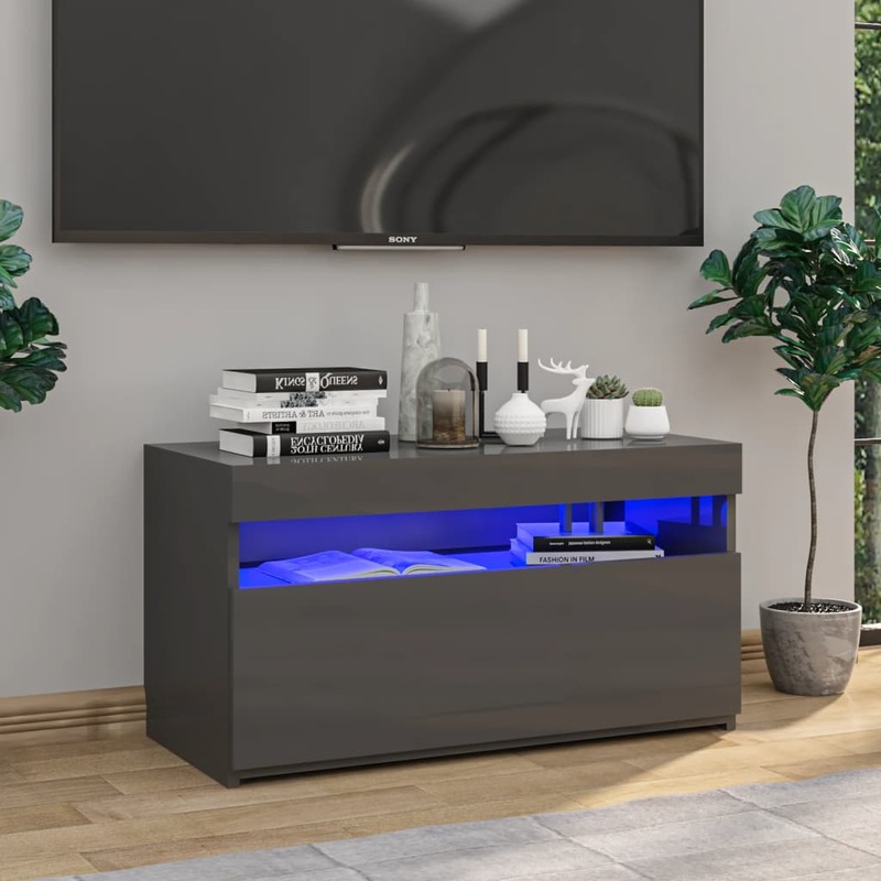 Berkfield TV Cabinet with LED Lights High Gloss Grey 75x35x40 cm