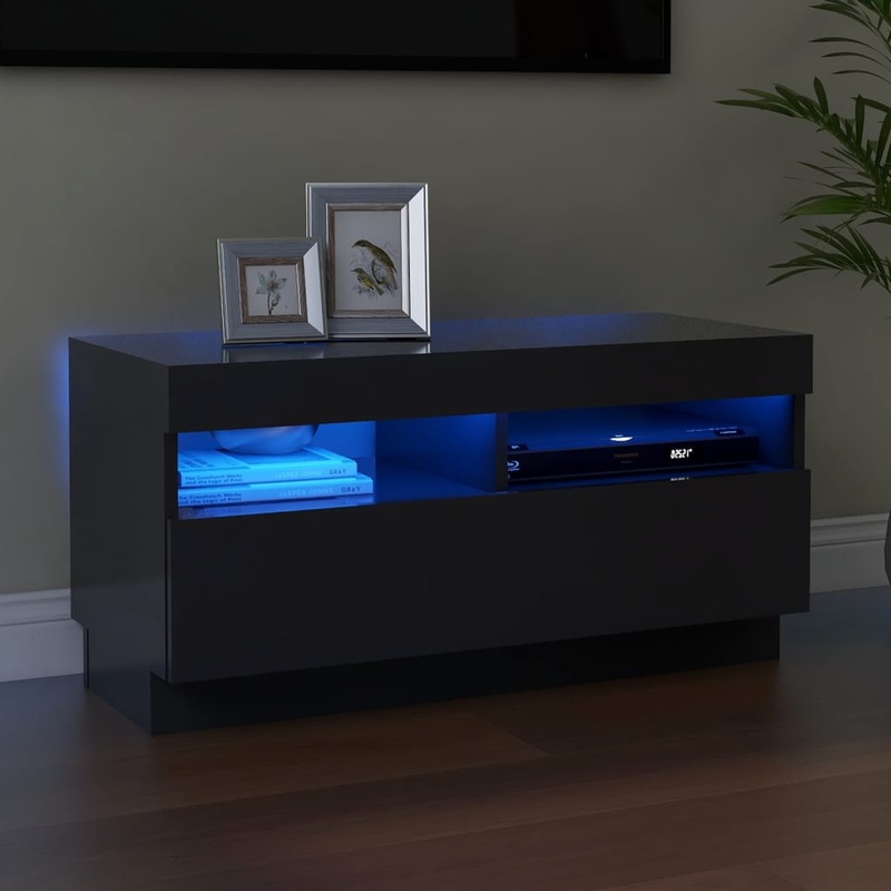 Berkfield TV Cabinet with LED Lights High Gloss Grey 80x35x40 cm